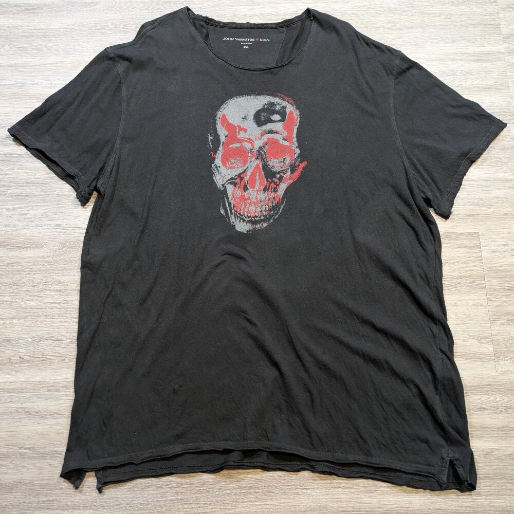 John Varvatos Star USA Skull Cotton Black T Shirt Men's XXL Distressed